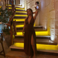 Sexy Halter Backless Brown A Line Slit Prom Dress ,Deep V Evening Dress Y8481
