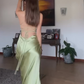 Simple Green Spaghetti Straps High Slit A Line Evening Dress Backless Prom Dress Y8433