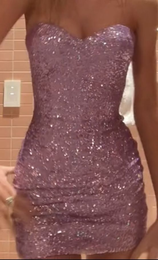 Sexy Strapless Pink Sequin Sheath Short Cocktail Dress Formal 7th Grade Homecoming Dress Y9331