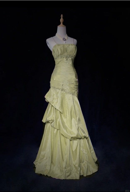 Gorgeous Spaghetti Straps Satin Pleated Beaded Evening Dress,Pink Mermaid Prom Dress Y8744