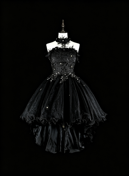 Pretty Black Strapless Tulle Appliques Beaded Short 15th Birthday Outfit,Formal Graduation Homecoming Dress SP3390