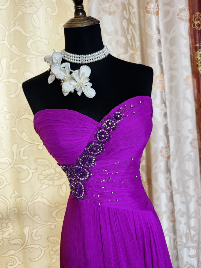 Charming Strapless Chiffon Beaded Long Prom Dress Birthday Party Gown SP1884