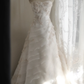 Vintage Strapless White tulle Layered Mermaid Long Wedding Dress Bridal Dress SP1247