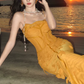 Unique Spaghetti Straps Orange Mermaid Evening Dress Formal Prom Dress Y7999