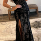 Black Evening Dress, Sexy Strapless Sweetheart Lace Slit Mermaid Prom Dress Y8017