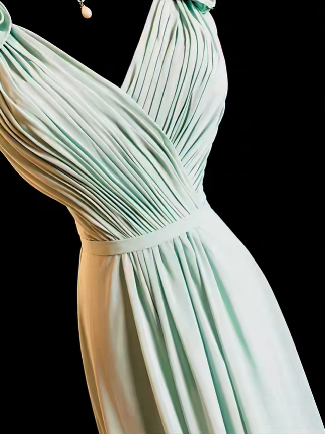Elegant Mint Green Chiffon A Line Long Wedding Guest Dress Halter V Neck Long Evening Dress SP2372