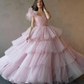 Pink A-line Tiered Tulle Ball Gown,Pink Sweet 16 Dress Y6957