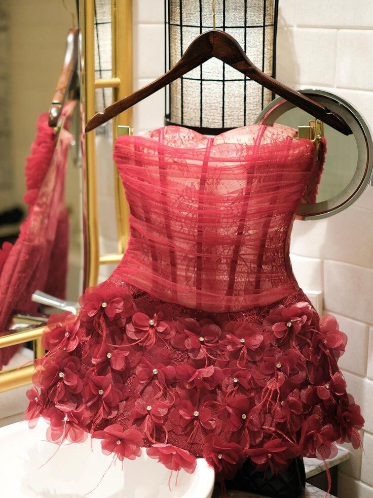Elegant Sweetheart Neck Burgundy Lace Tulle Floral Short 6th Grade Homecoming Dress Birthday Outfits SP2417
