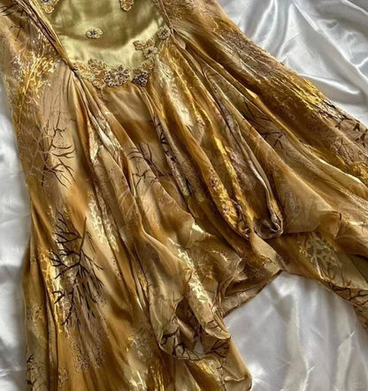 Gorgeous Gold Spaghetti Straps Mermaid Appliqued Party Dress Evening Dress Y8914