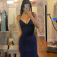 Shiny Mermaid V Neck Evening Dress,Winter Prom Dress Y5493
