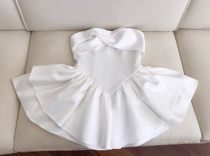 Simple White Strapless Mini Birthday Party Dress Homecoming Dress Y8815