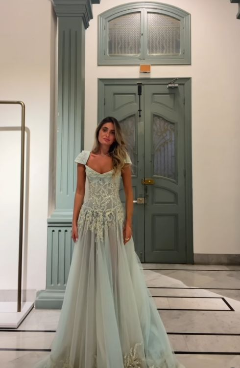 Gorgeous V Neck Baby Blue Tulle Sequin Beaded Mermaid Evening Dress Long Birthday Prom Gown SP1143
