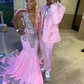 Sexy Pink Mermaid Sleeveless Evening Dress,Pink Evening Gown Y6212