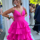 Newest A-line Spaghetti Straps V Neck Prom Dress,Tiered Dress Y1826
