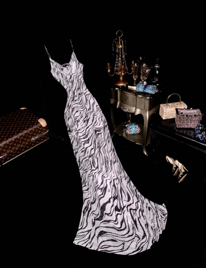 Vintage Spaghetti Straps Chiffon Beaded Mermaid Evening Dress Long Prom Gown SP784