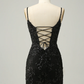 Sequins Spaghetti Straps Black Short Homecoming Dress Y3072