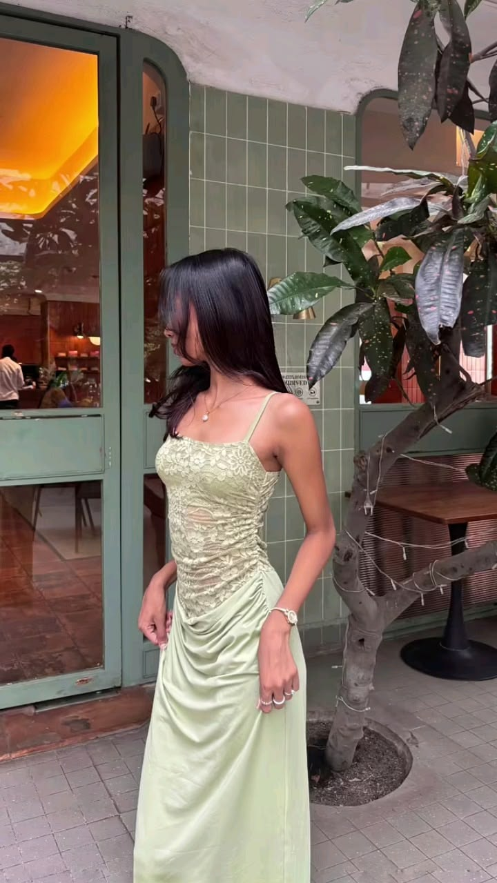 Pretty Green Lace Satin Sheath Long Prom Dress Birthday Evening Dress SP3938