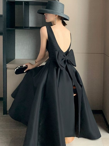 Elegant Black Prom Birthday Ball Gown Backless Big Bow-tie Evening Gue Simplepromdress Elegant Black Prom Birthday Ball Gown Backless Big Bow-tie Evening Gue Simplepromdress