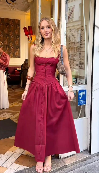 Cute Burgundy Satin A Line Long Evening Dress Birthday Outfits Formal Wedding Guest Dress SP880