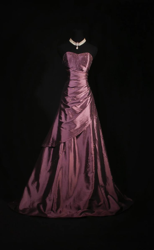 Retro Sweetheart Neck Fuchsia Satin Beaded Mermaid Long Birthday Dress Formal Evening Dress SP1728