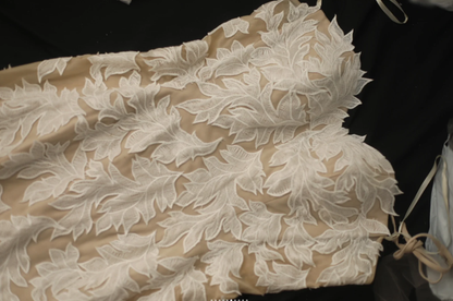 Vintage Spaghetti Straps Champagne Tulle White Lace Appliques Mermaid Long Wedding Dress SP1243