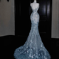 Dream Blue Tulle Sequins Appliques Mermaid Evening Dress,Long Prom Dress Y8673