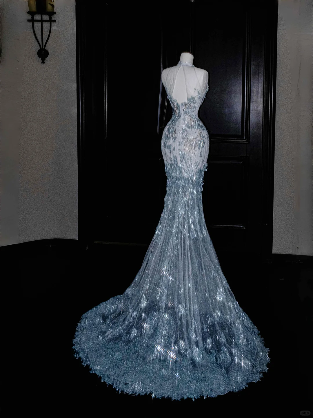 Dream Blue Tulle Sequins Appliques Mermaid Evening Dress,Long Prom Dress Y8673