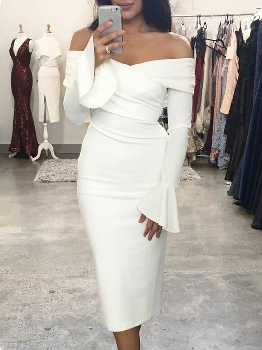 White Off The Shoulder Sheath Party Dress,White Homecoming Dress,White Cocktail Dress Y6873