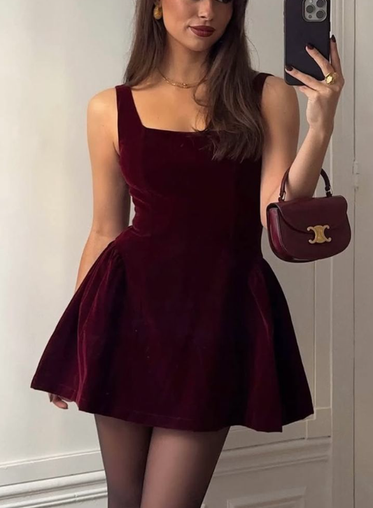 Vintage Burgundy Velvet Short A Line Homecoming Dress Cocktail Dress Y9550