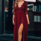 Elegant Burgundy A-line Long Prom Dress With Side Slit,Bridesmaid Dress Y5488