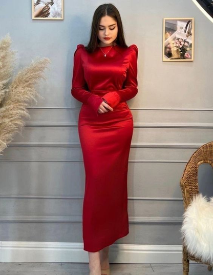 Red Elegant Long Sleeves Evening Dress,Red Prom Dress Y6933