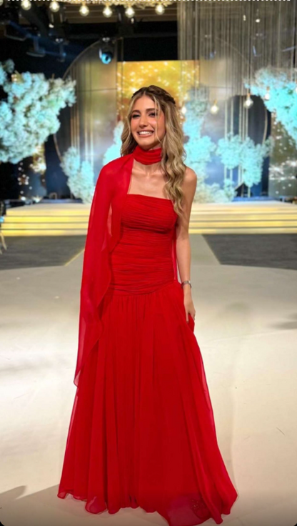 Pretty Red Strapless Chiffon Mermaid Evening Dress Long Wedding Guest Dress SP979