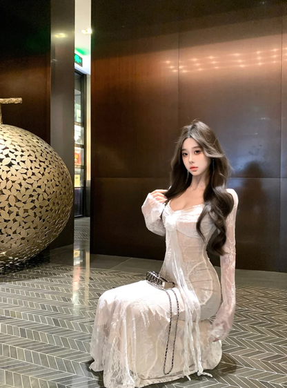 Glamorous White Lace Mermaid Long Prom Dress Birthday Evening Gown SP2296