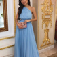 Simple Blue One Shoulder Long Prom Dress Y5752