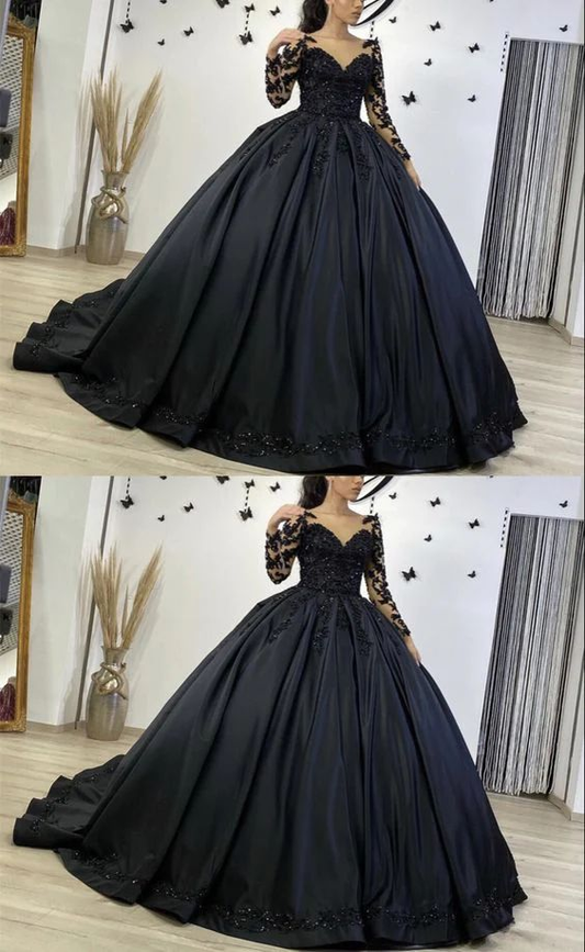 Black Long Sleeve Ball Gown Wedding Dresses Y5754