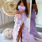 Chic Pink Strapless Long Prom Dress with 3D Flowers Y2723