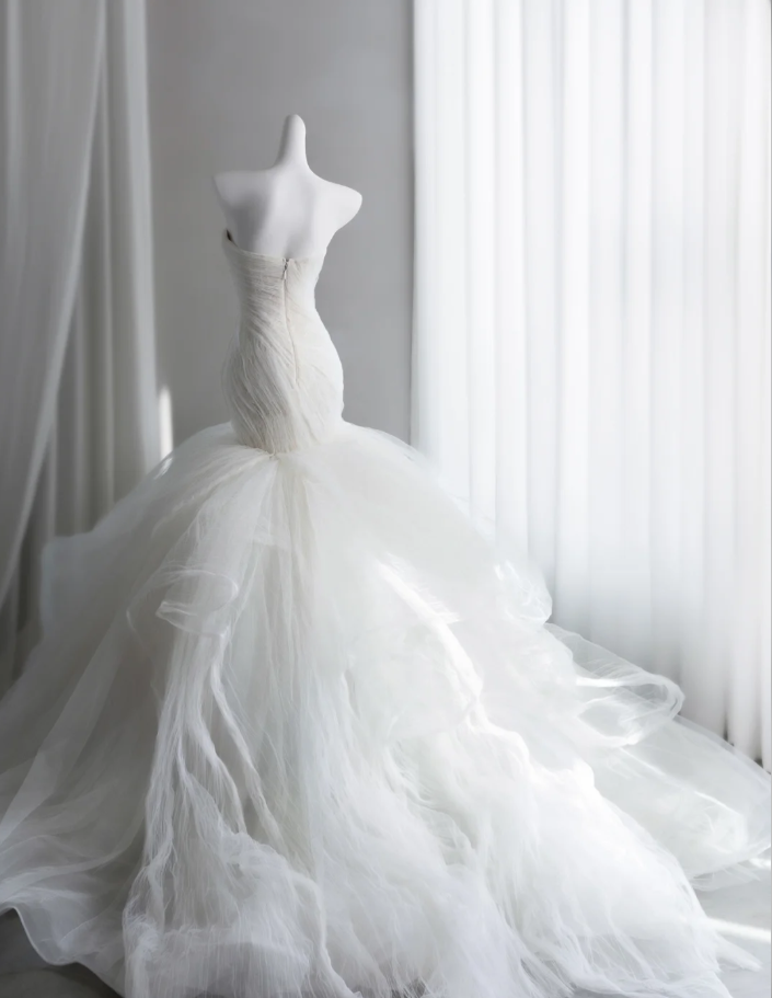 Fairy Strapless Bridal Dress Tulle Mermaid Long Wedding Dress SP1523