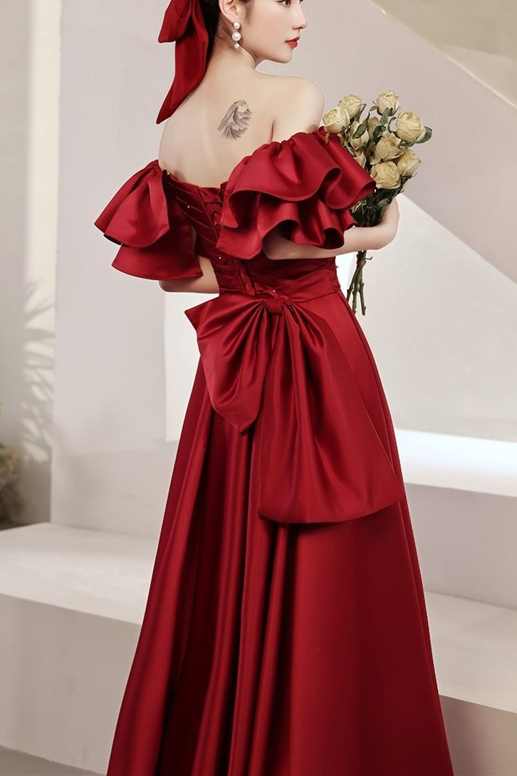 Red Ball Gown with Bell Sleeves and Lace UP Back Y6067