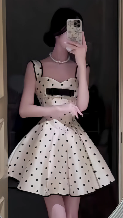 Cute Satin Dots A Line Short Homecoming Dress 21th Birthday Outfits SP149