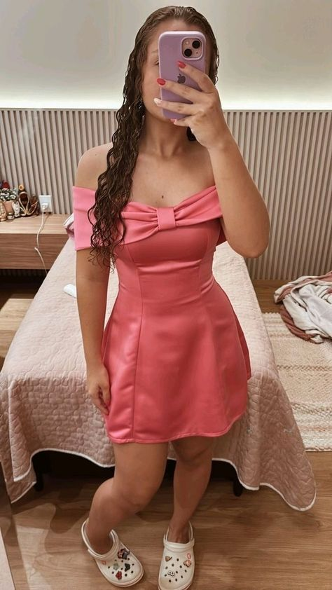 Cute Bow Off The Shoulder Satin A Line Short 7th Grade Homecoming Dress,Pink Mini Birthday Outfits SP2794