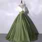 White+Green Satin Prom Dress Elegant Quinceanera Dress Floor Length Green Dress Evening Dress Girls Princess Dress Y4598