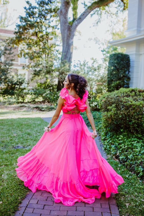 A-Line Long Hot Pink Prom Dresses Y6803