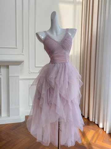 Purple Tulle Ruffle Layered Homecoming Dress Mini Party Dress Y8819