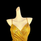 Gorgeous Spaghetti Straps Gold Satin Pleated Mermaid Prom Dress Slit Long Party Gown SP347