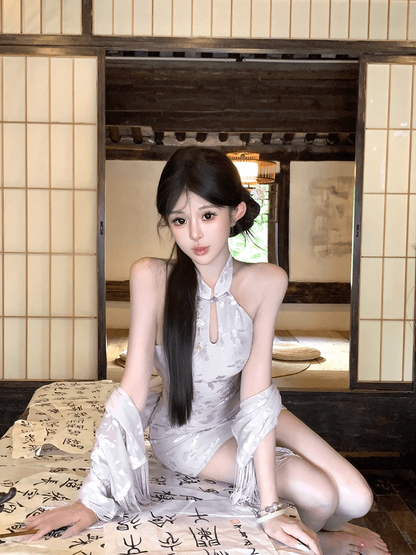 Beautiful Sleeveless Lilac Satin Print Floral Sheath Short Birthday Outfits Homecoming Dress SP122