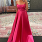 Sage Green Strapless Satin Pleated A-line Long Prom Dress Evening Gown Y7905