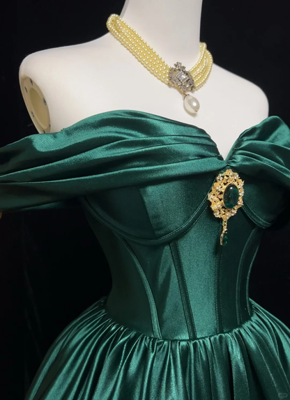 Fashion Green Satin A Line Short 9th Grade Homecoming Dress,Off The Shoulder Short Birthday Outfits SP2909
