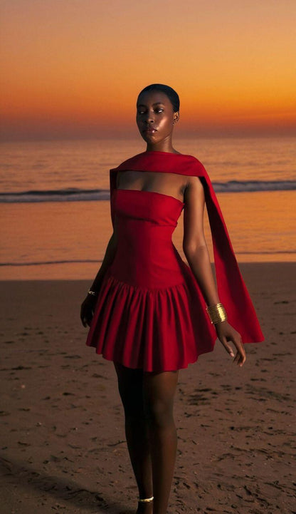 Fashion Red Satin A Line Short Graduation Homecoming Dress Strapless Mini Cocktail Dress SP2348