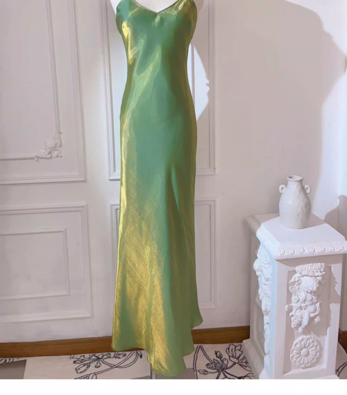 Simple Spaghetti Straps Satin Mermaid Long Wedding Guest Dress Green Birthday Party Gown SP1982