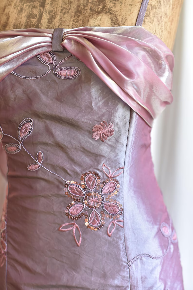 Retro Spaghetti Straps Purple Satin Organza Pleated Layered Mermaid Prom Dress Long Party Dress SP1366